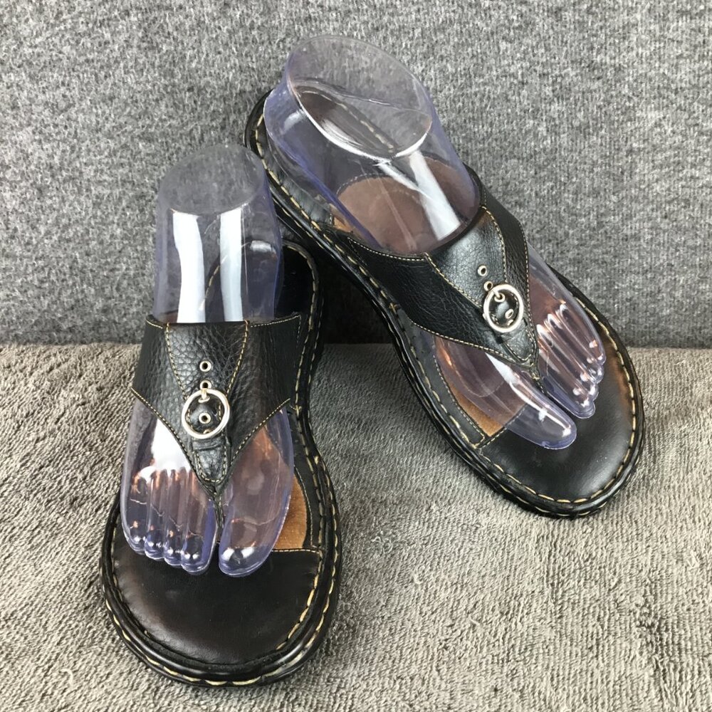 Born Quill Black Leather Comfort Thong T-Strap Sandals Sz 8M